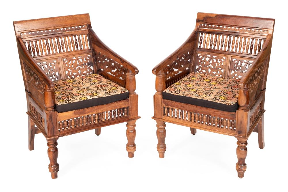 PAIR OF INDO PERSIAN TEAK ARMCHAIRS 34fb10