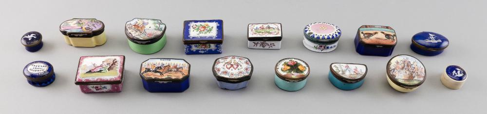 SIXTEEN ENAMEL SNUFF BOXES 18TH