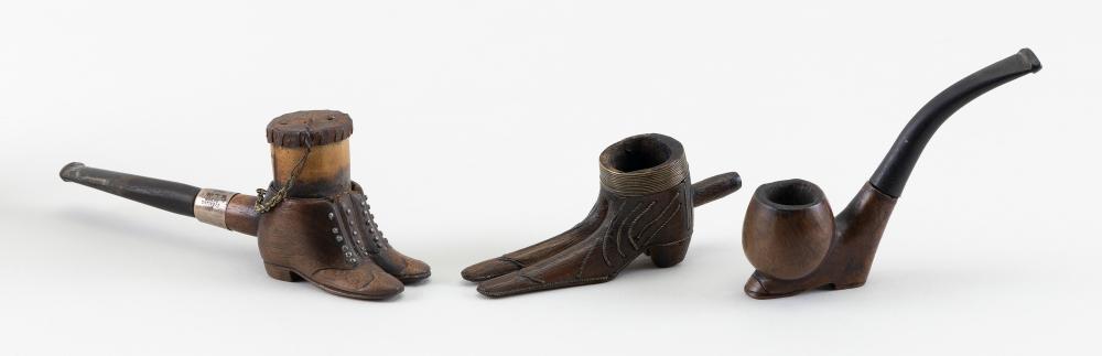 THREE BOOT-FORM TREEN PIPES LATE