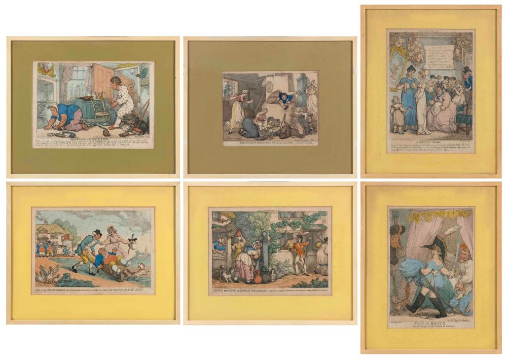 SIX THOMAS ROWLANDSON HAND-COLORED