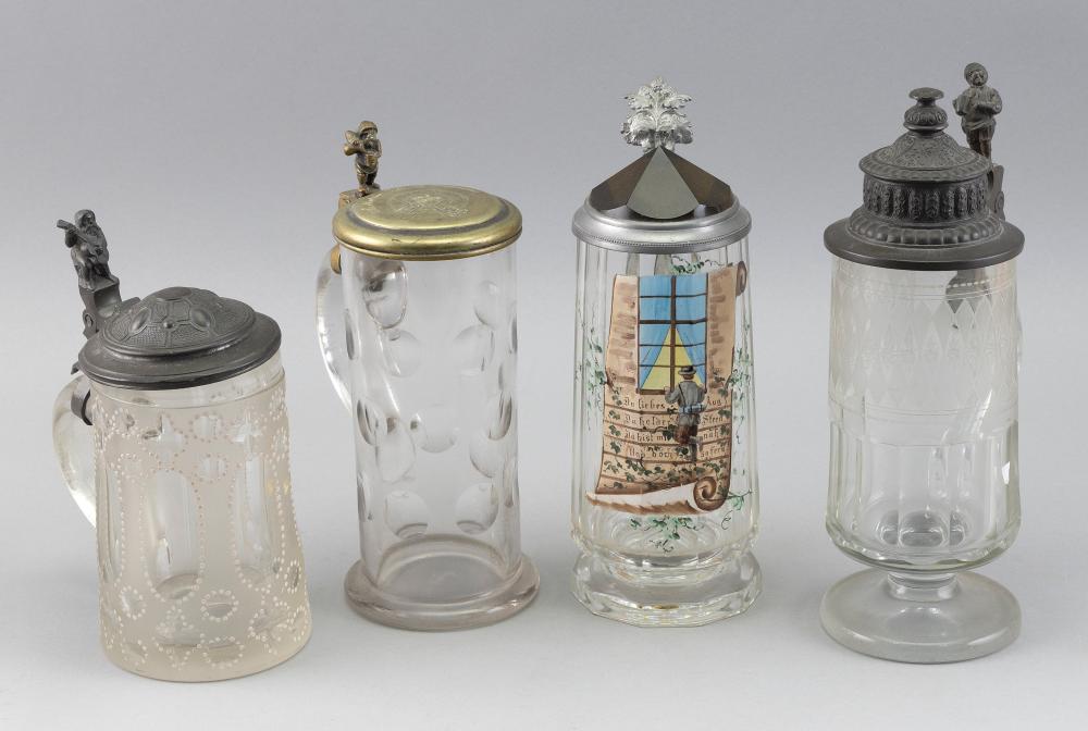 FOUR GLASS STEINS EARLY 20TH CENTURY 34fc2c