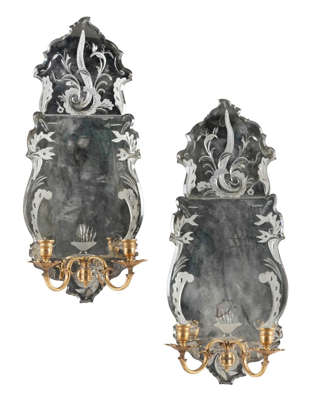 PAIR OF FRENCH ETCHED MIRROR-BACK