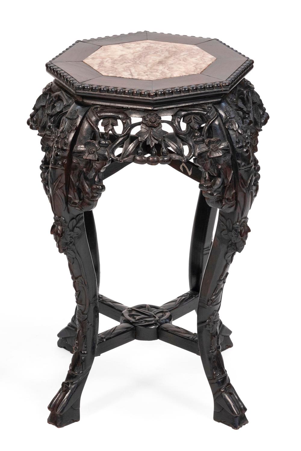 CHINESE ROUGE MARBLE-TOP STAND
