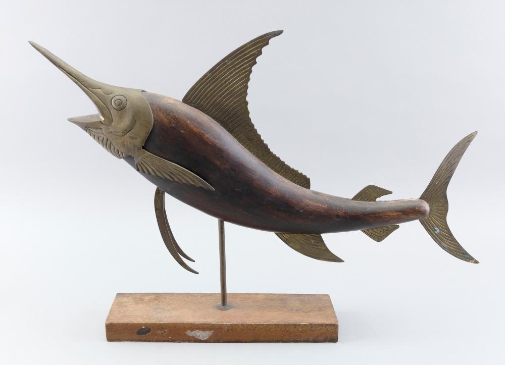 WOOD AND BRASS MODEL OF A SAILFISH