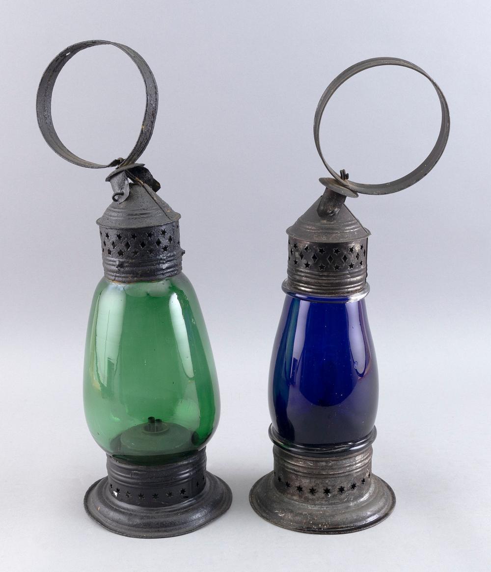 TWO TIN AND GLASS RAILROAD LANTERNS