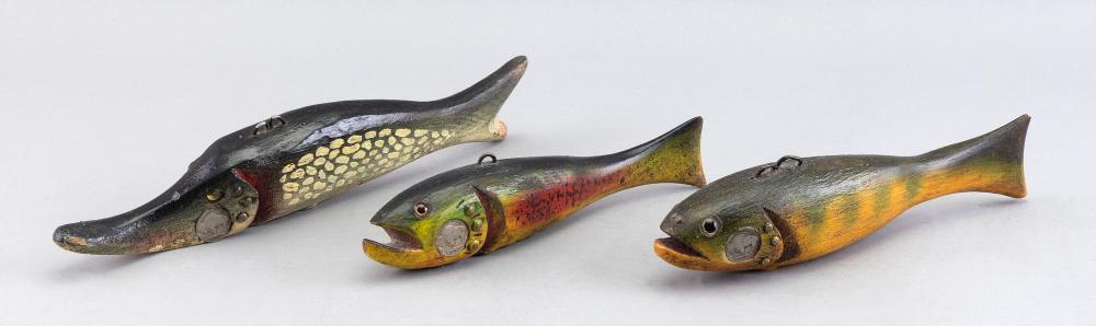 THREE DAVID PERKINS FISH DECOYS