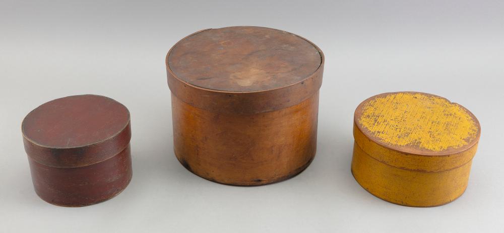 THREE ROUND WOODEN BOXES 19TH CENTURY 34fe1a