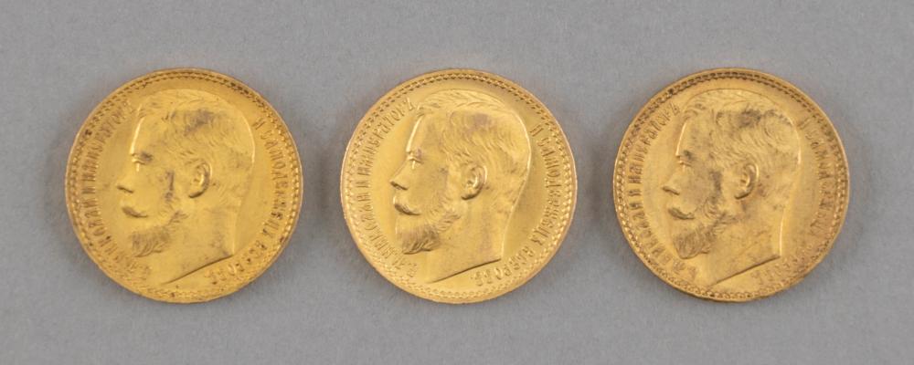 THREE RUSSIAN NICHOLAS II 15 ROUBLE