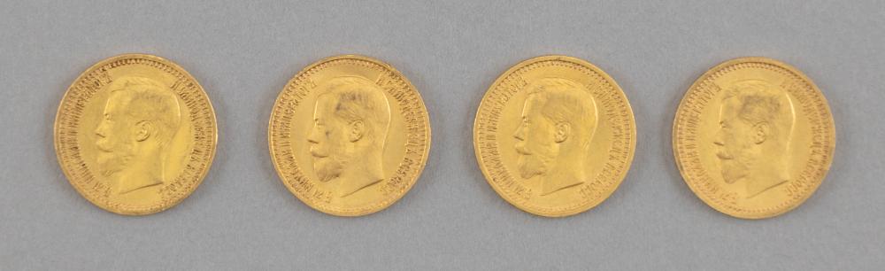 FOUR RUSSIAN NICHOLAS II 7.5 ROUBLE