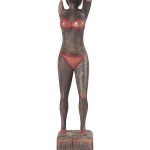 A Carved and Painted Wood Bather Figure