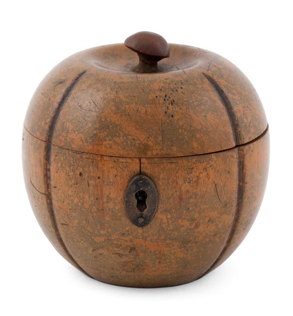 MELON-SHAPED FRUITWOOD TEA CADDY