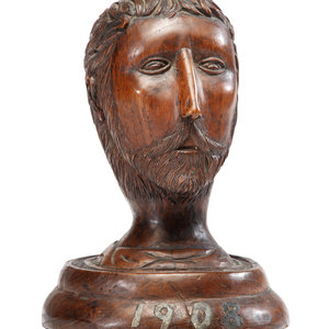 A Carved Wood Portrait Head Dated 34fe62