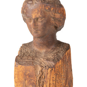 A Folk Art Carved Wood Female Head