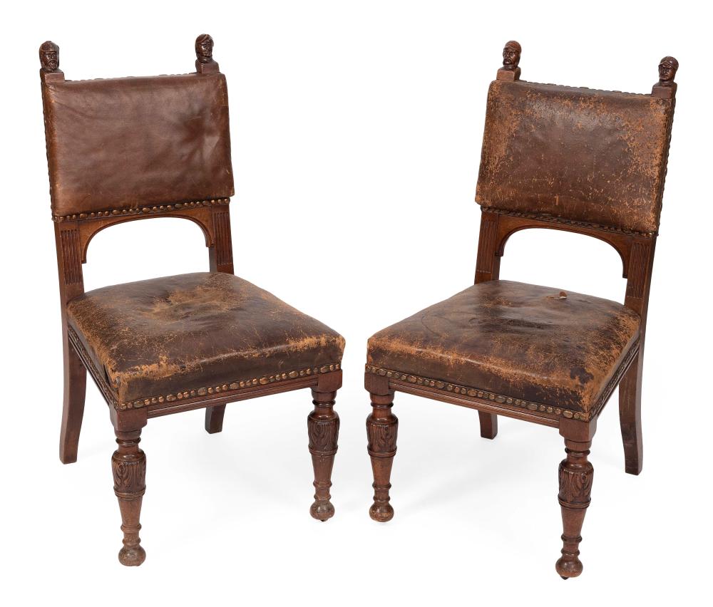 SET OF EIGHT CONTINENTAL LEATHER-UPHOLSTERED