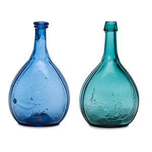 Two Molded Glass Calabash Bottles
American,