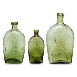 Three Molded Glass Olive Green