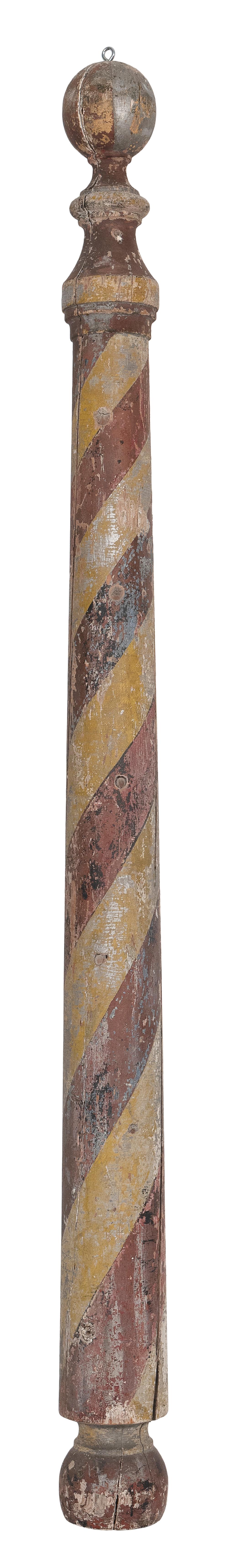 PAINTED WOODEN BARBER S POLE 19TH 34ffae