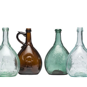 Six Molded Glass Calabash Bottles