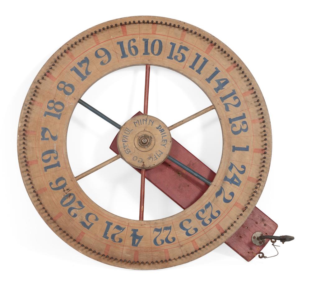 POLYCHROME WOODEN GAME WHEEL LATE