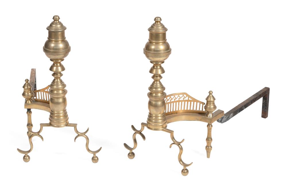 PAIR OF BRASS ANDIRONS LATE 19TH