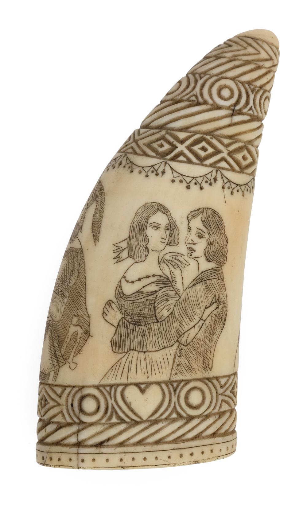 CARVED SCRIMSHAW WHALE'S TOOTH