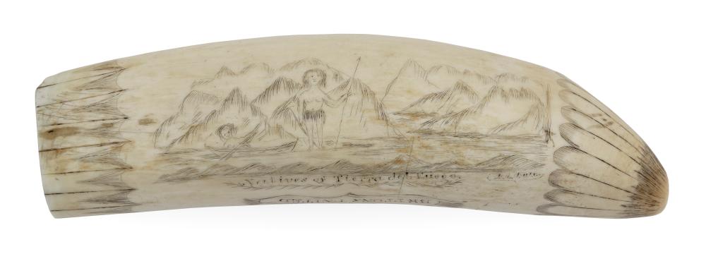 IMPORTANT SCRIMSHAW WHALES TOOTH ATTRIBUTED