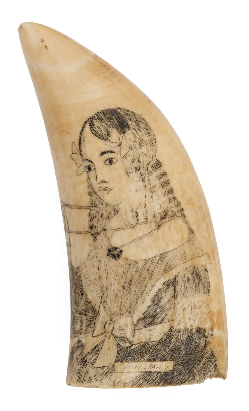 SCRIMSHAW WHALE'S TOOTH ATTRIBUTED