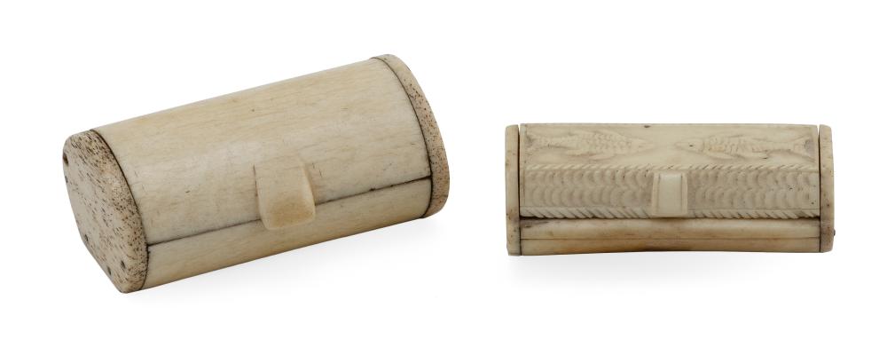 TWO WHALE IVORY AND WHALEBONE SNUFF