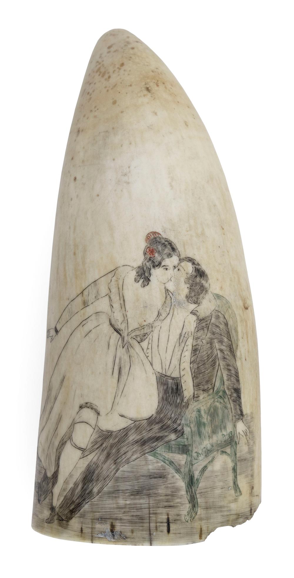 POLYCHROME SCRIMSHAW WHALE'S TOOTH