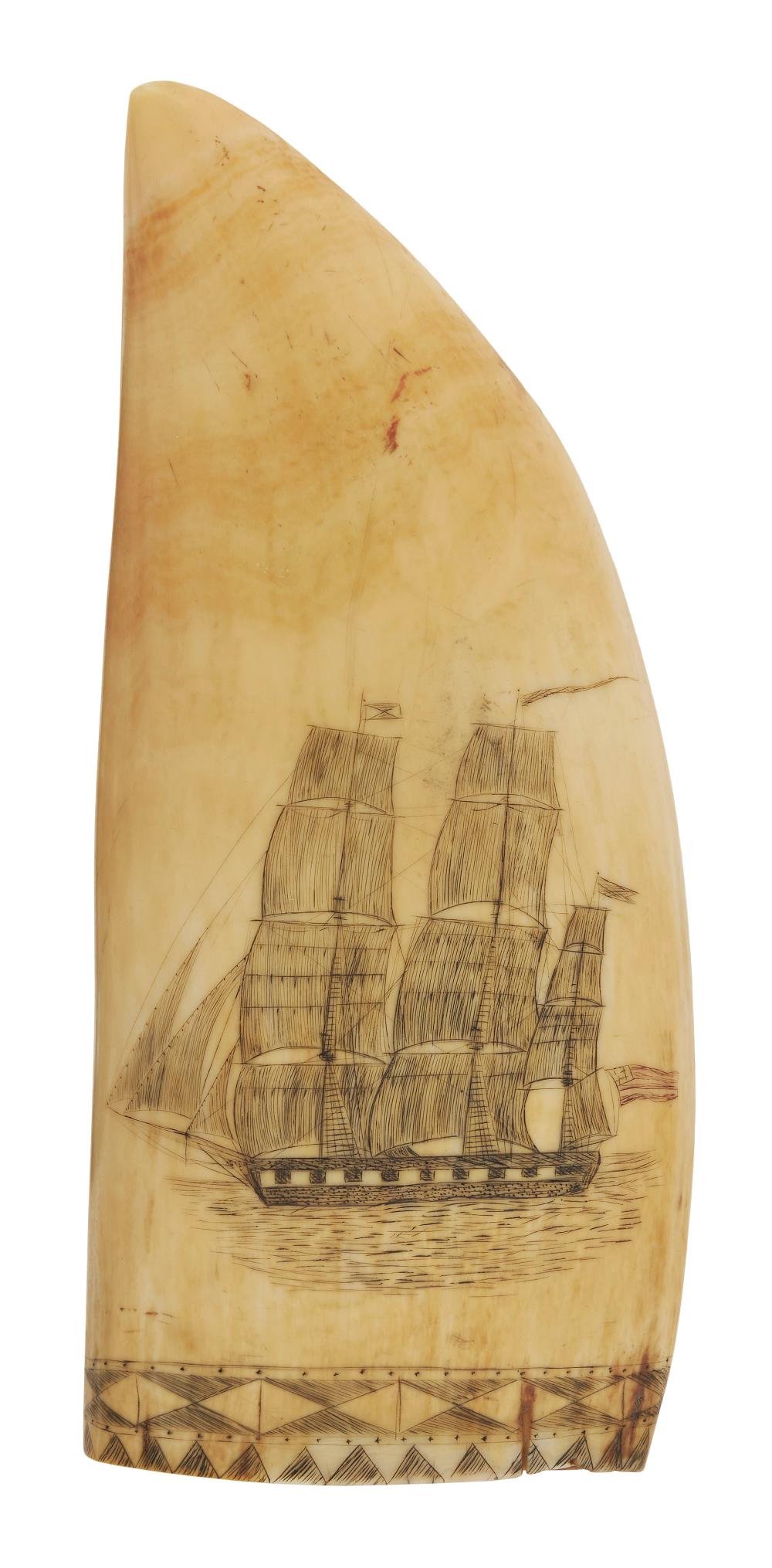 POLYCHROME SCRIMSHAW WHALE S TOOTH 35017d