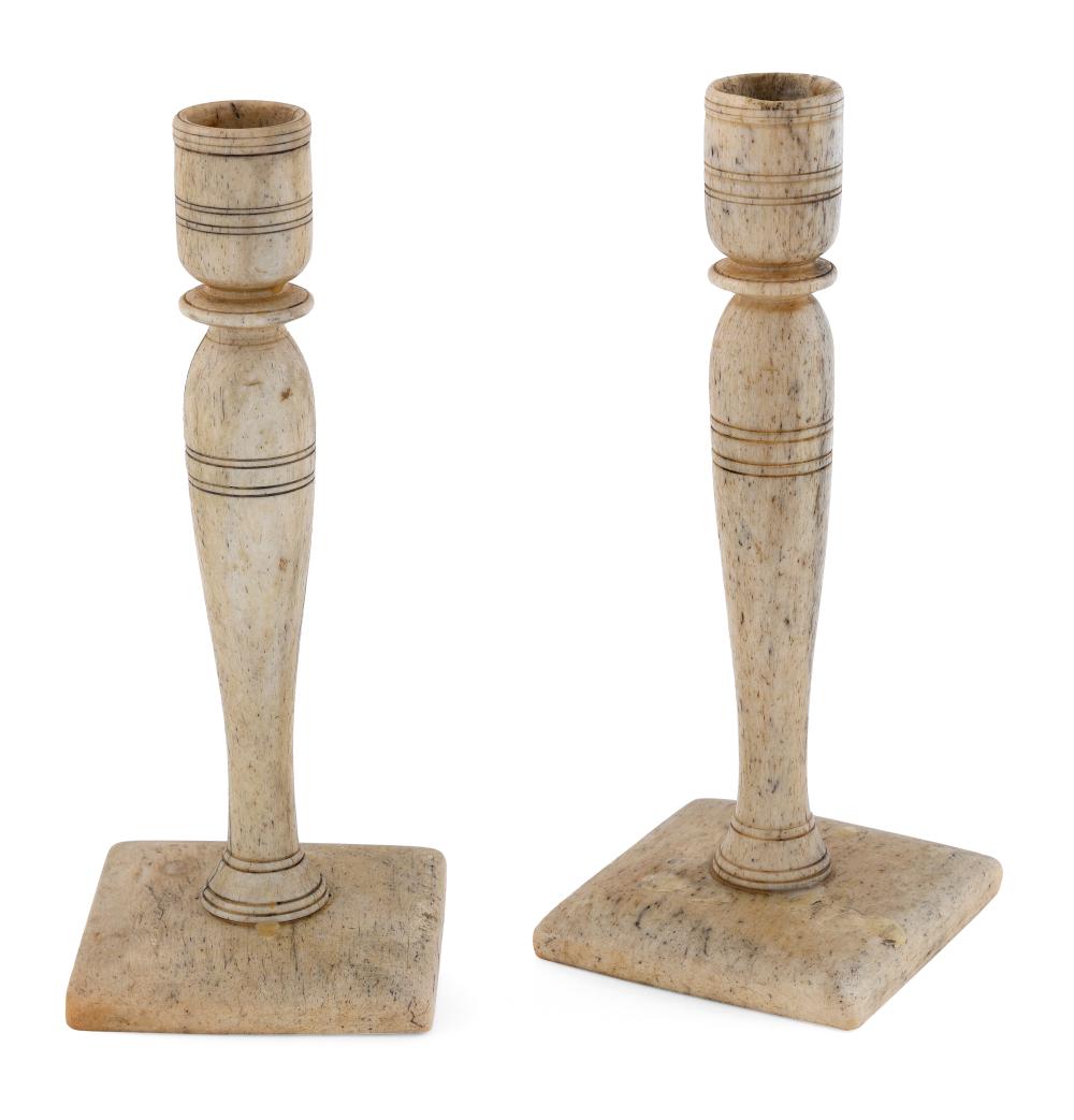 PAIR OF TURNED WHALEBONE CANDLESTICKS