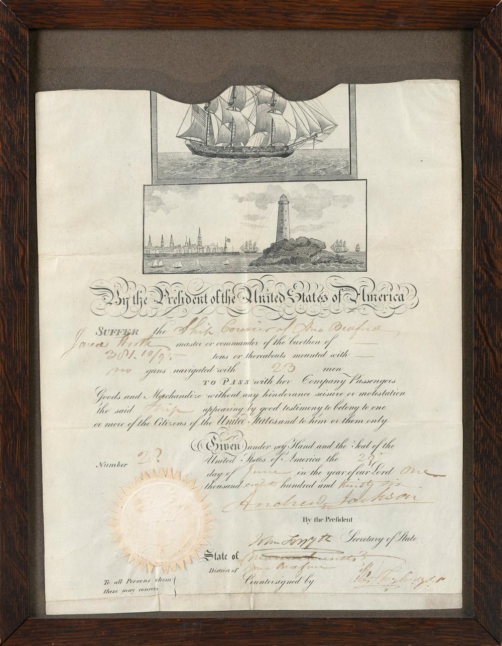 SHIP S DOCUMENT SIGNED BY ANDREW 3501ac