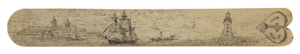 SCRIMSHAW WHALEBONE BUSK 19TH CENTURY