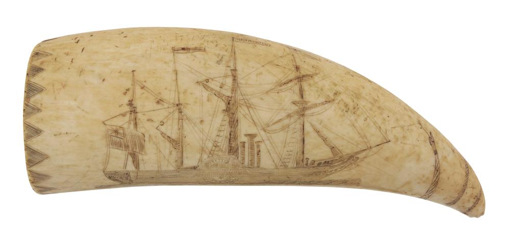 SCRIMSHAW WHALE S TOOTH DEPICTING 3501d5