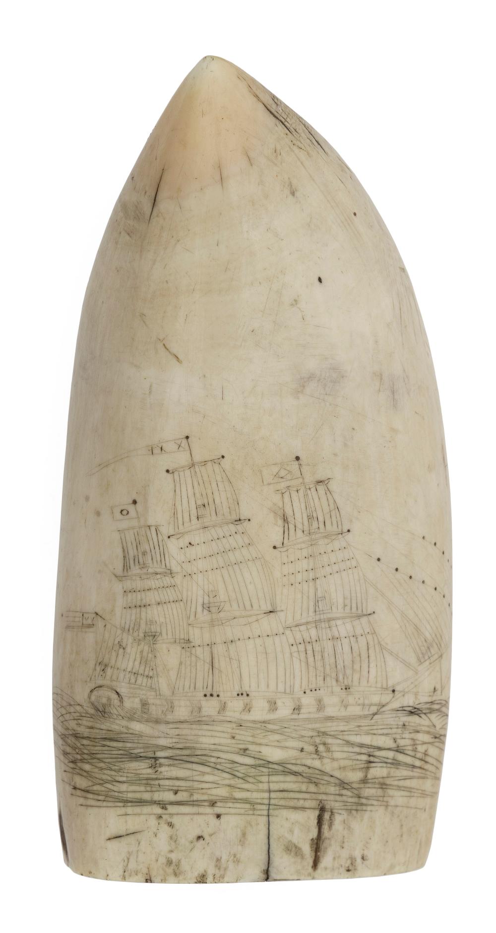 SCRIMSHAW WHALE S TOOTH WITH SHIP 3501f5