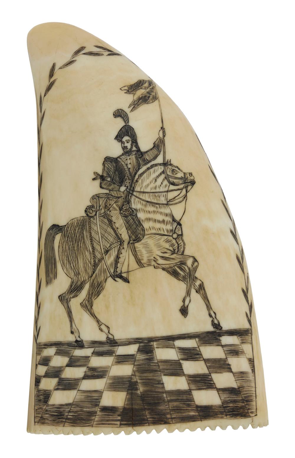 SCRIMSHAW WHALE S TOOTH WITH HORSE 350208