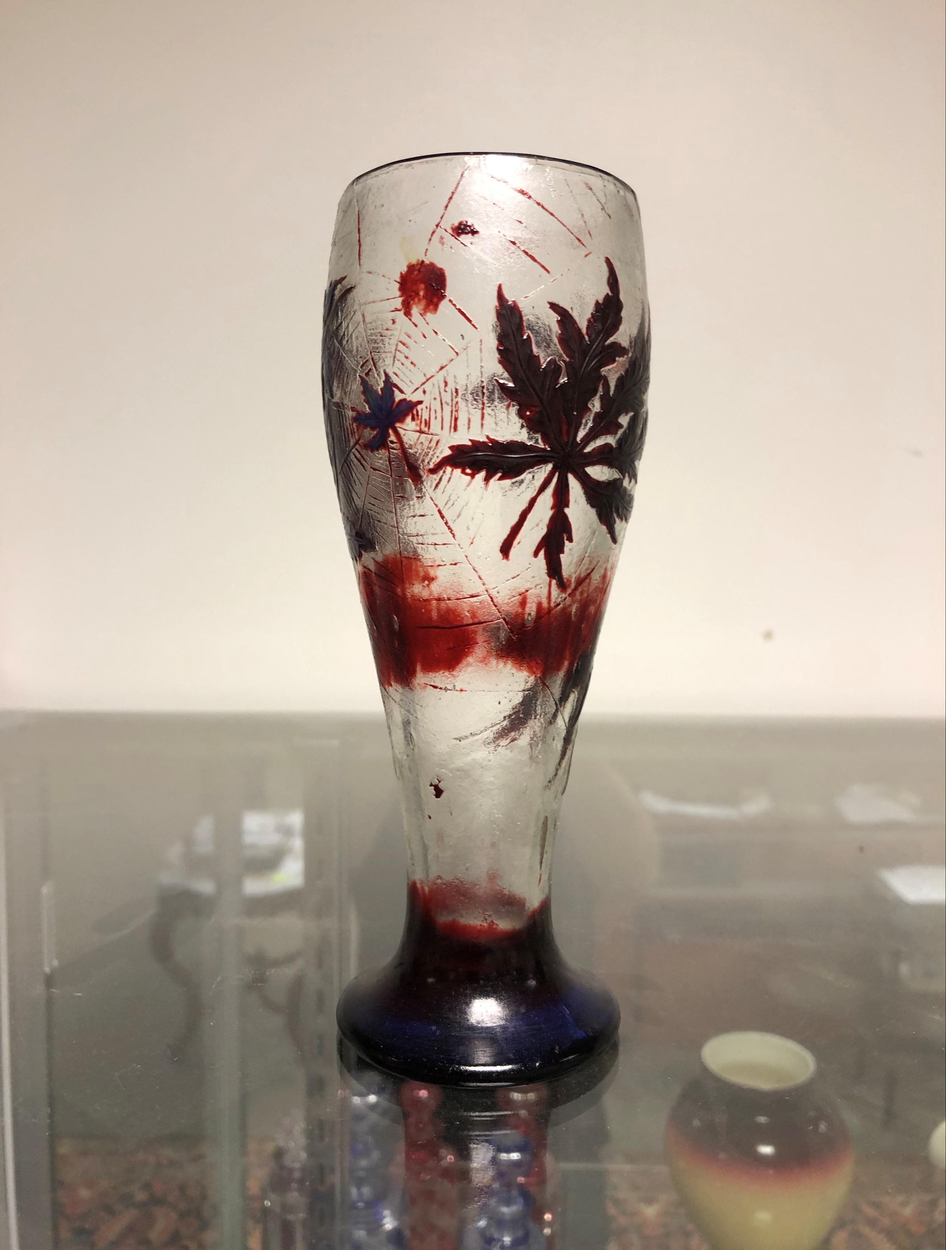 FINE SPIDER WEB VASE Signed E  35296f