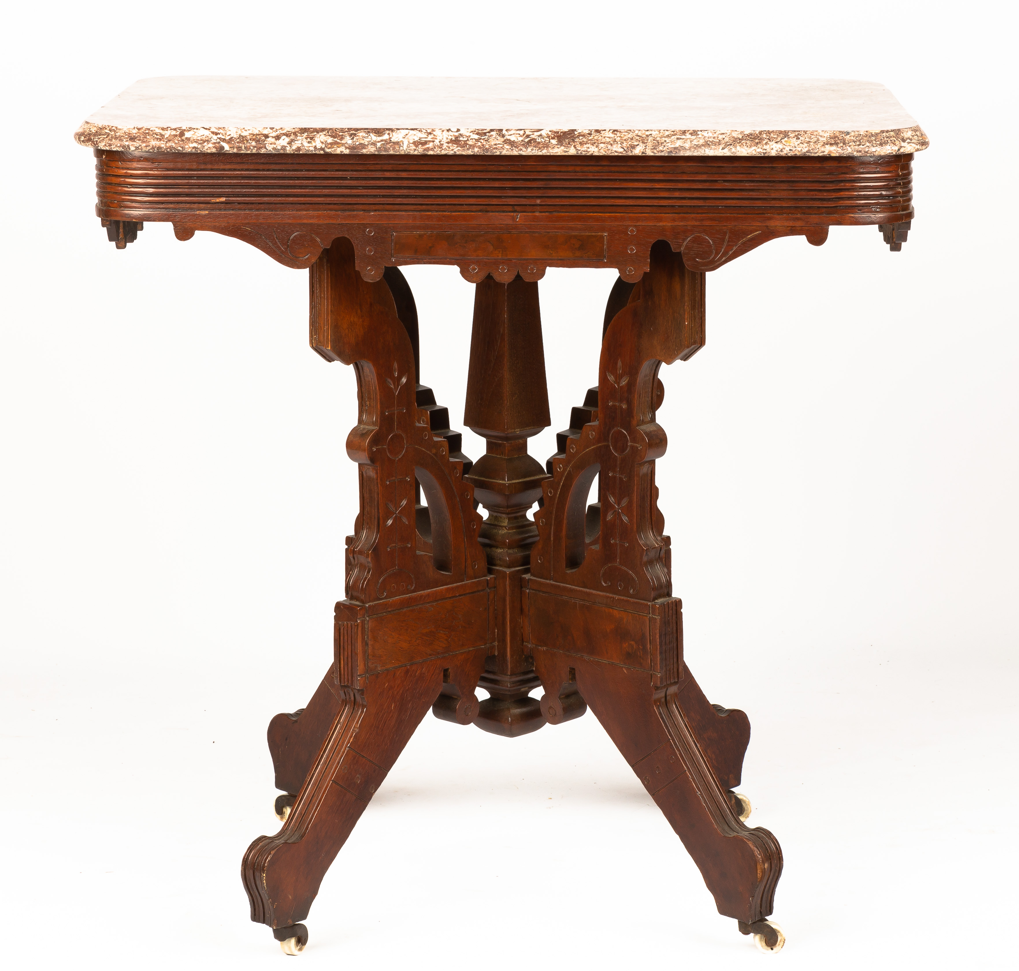 MARBLE-TOP WALNUT VICTORIAN SIDE TABLE