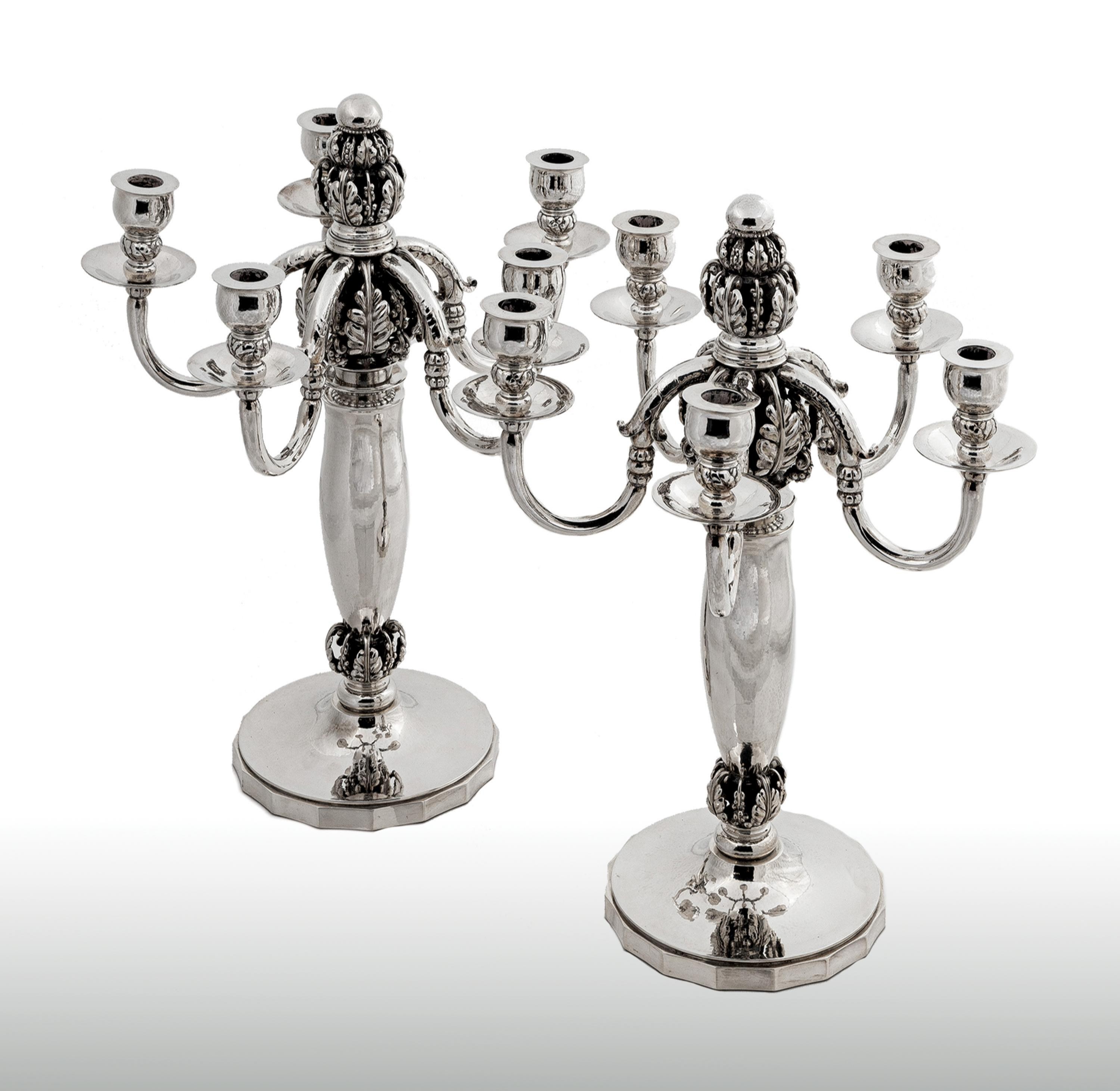 PAIR OF FINE AND RARE SILVER FIVE-LIGHT