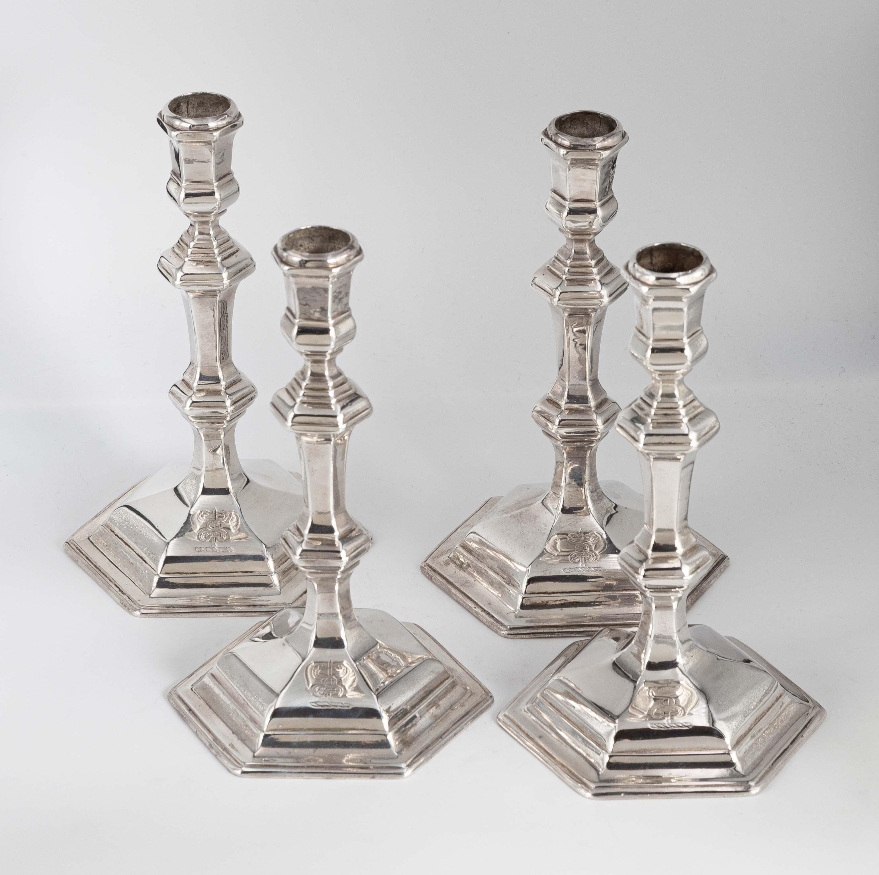 (4) GEORGE I SILVER HEXAGONAL TAPER