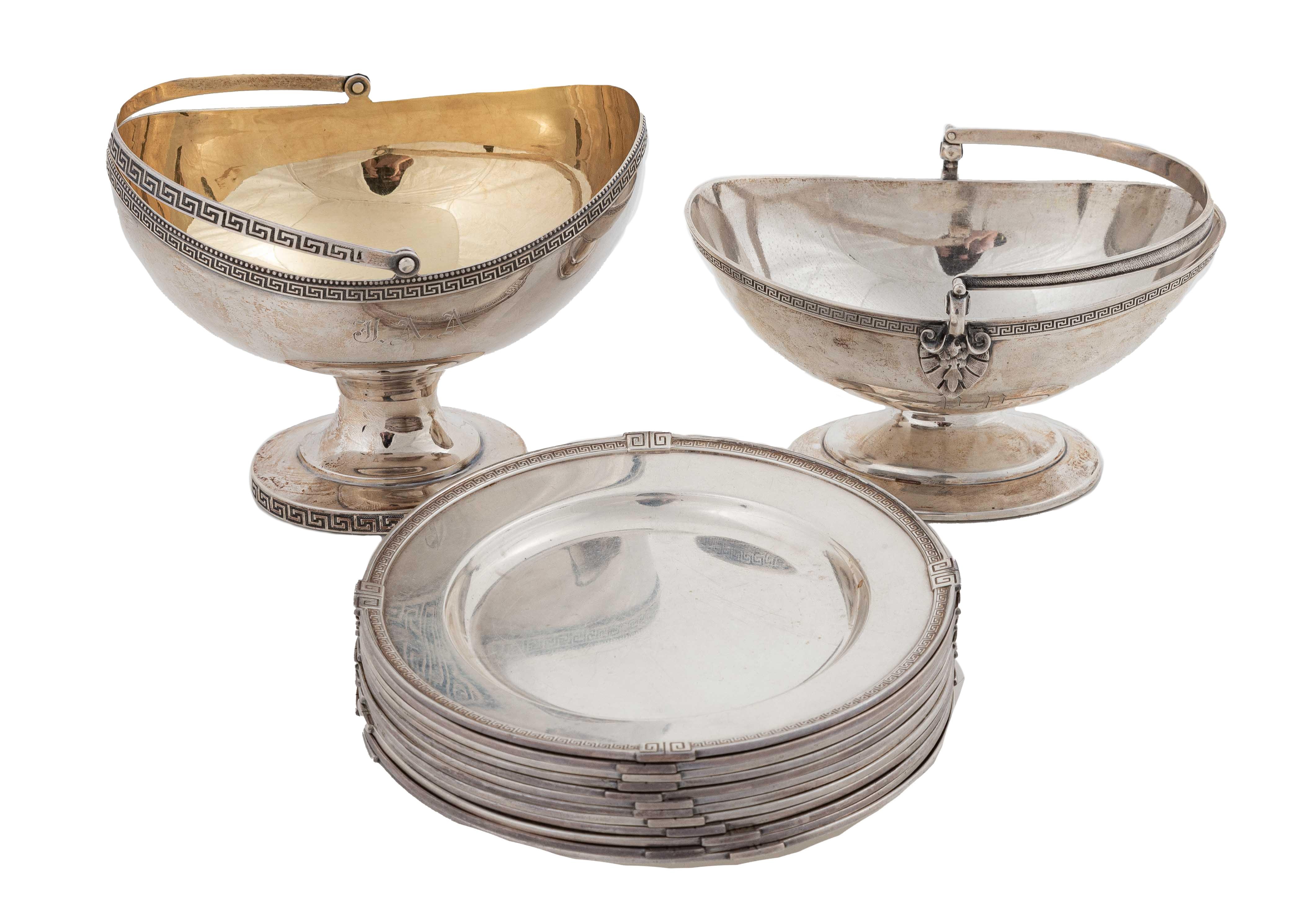 GORHAM ETRUSCAN SILVER BASKET & PLATES