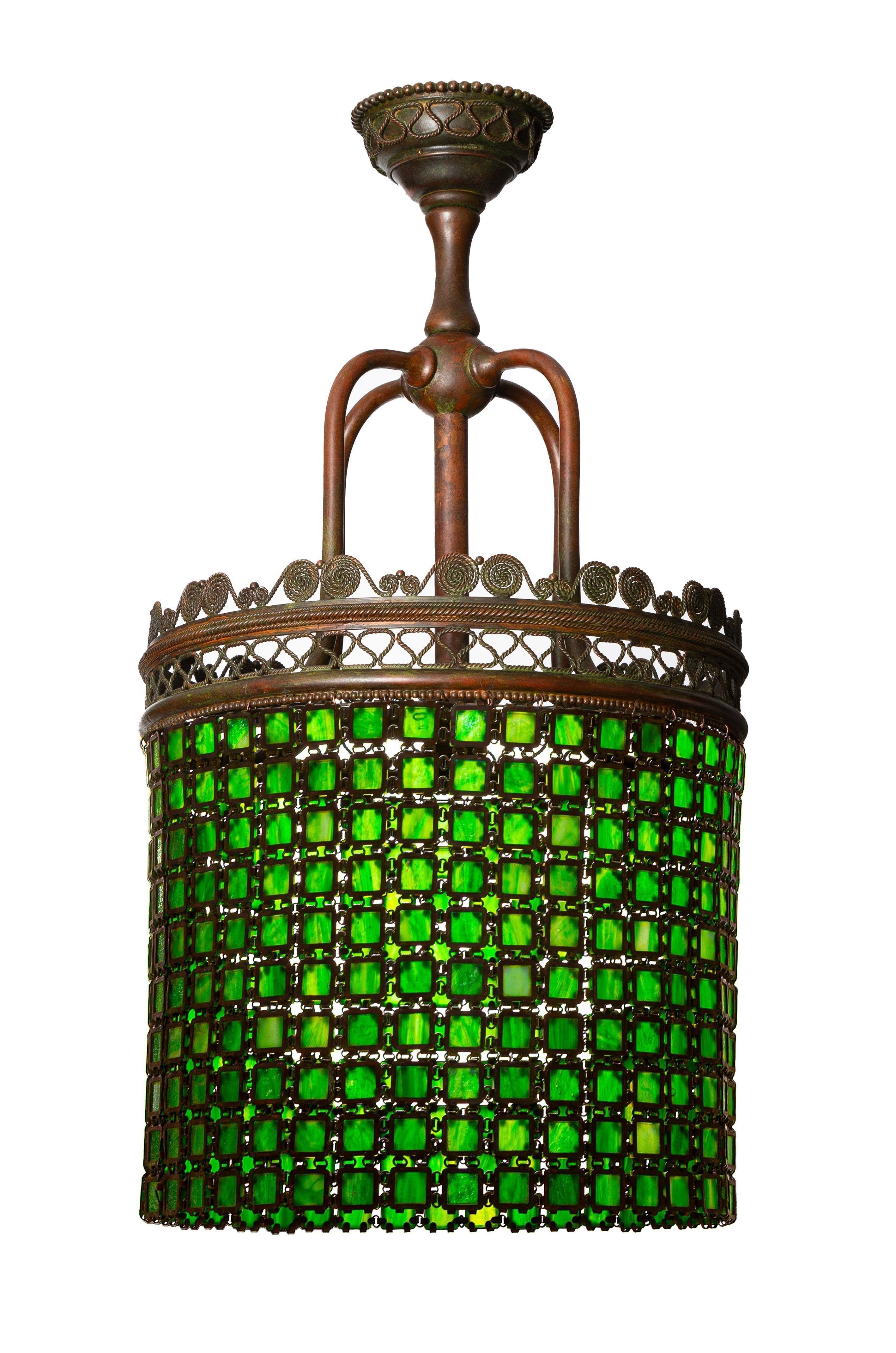 TIFFANY STUDIOS LARGE CHAIN MAIL CHANDELIER