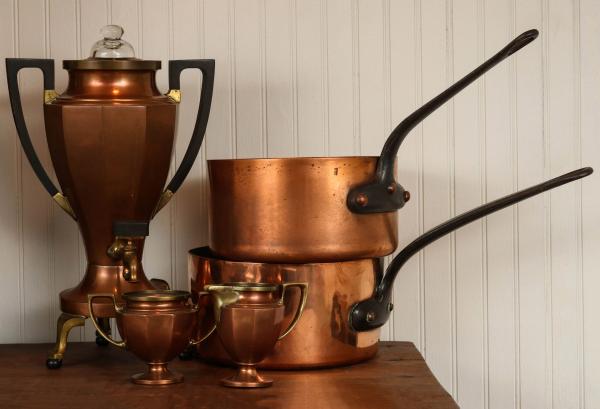 TWO FRENCH COPPER SAUCE PANS WITH