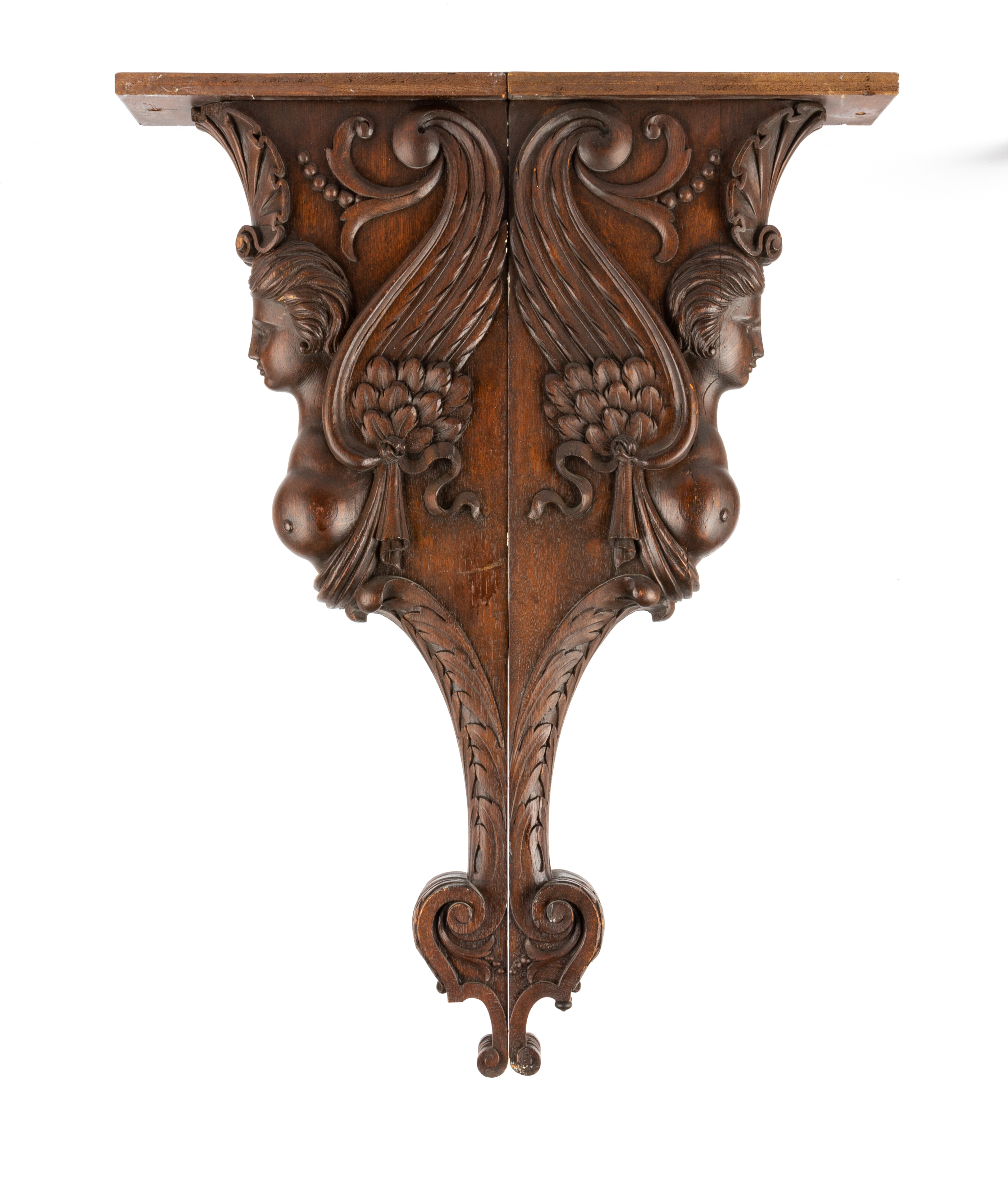 PAIR OF CARVED WOOD WINGED BRACKETS 352f2b