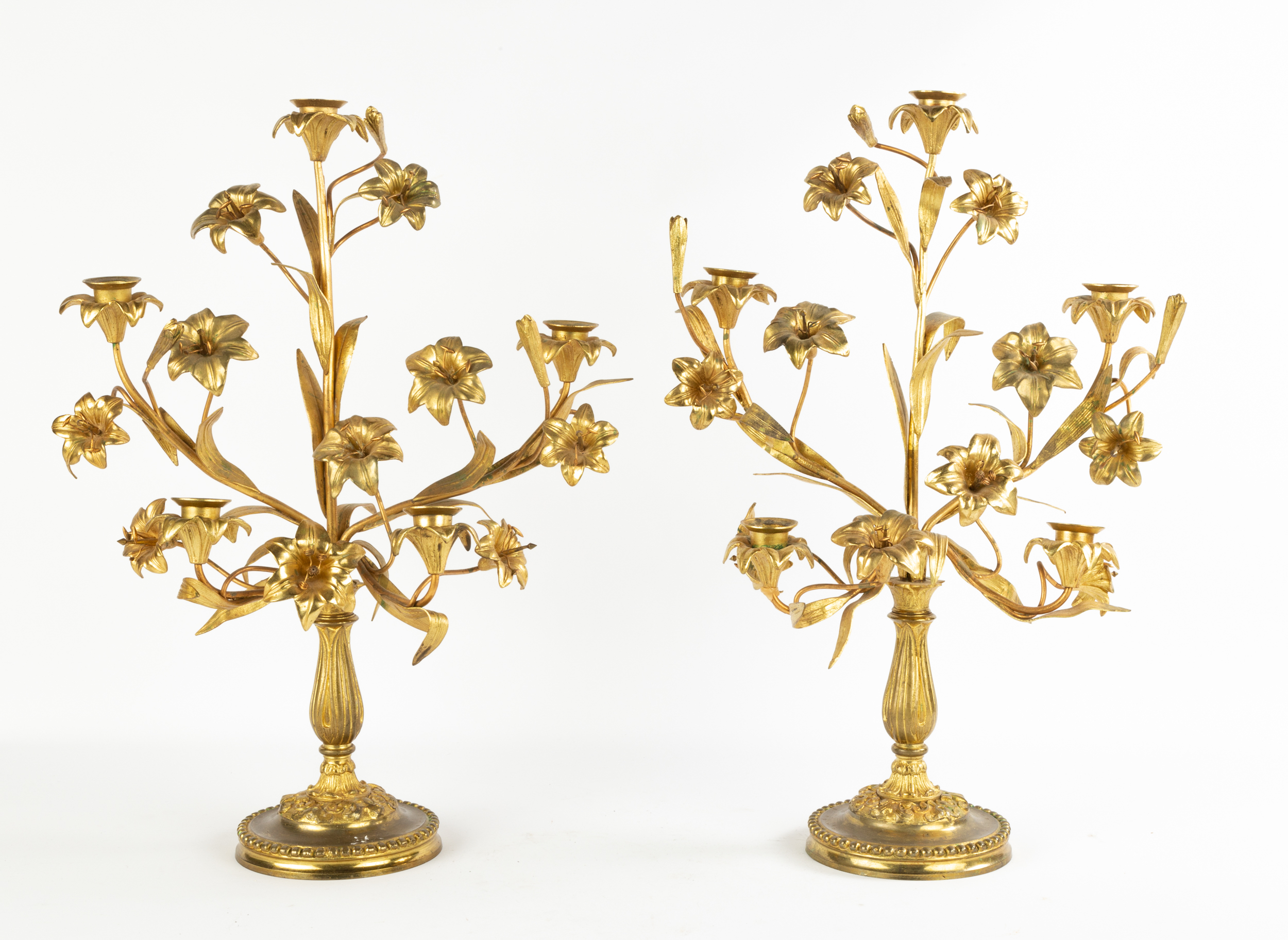 PAIR OF FRENCH GILT BRONZE FLORAL