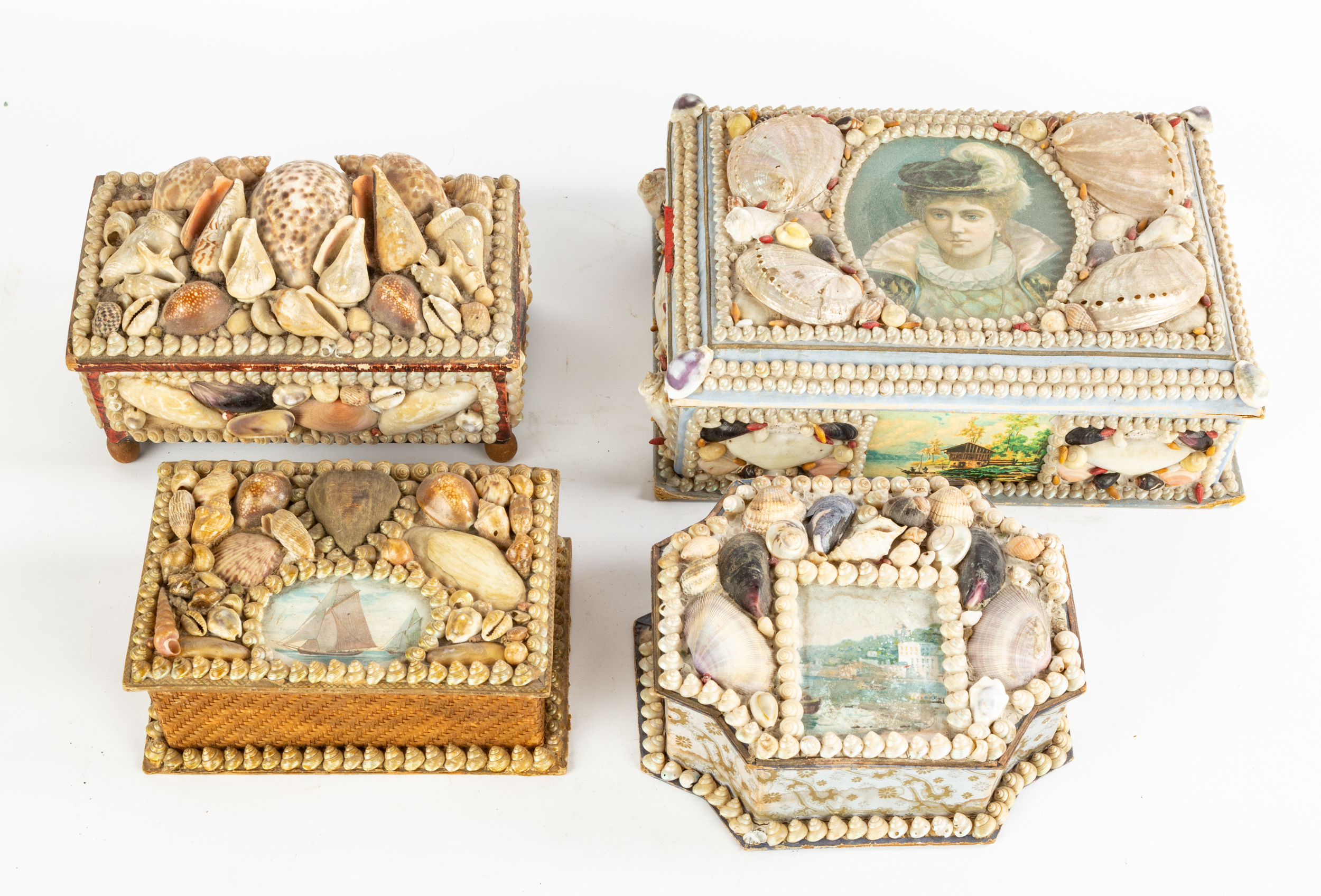 GROUP OF VICTORIAN SHELL ART BOXES