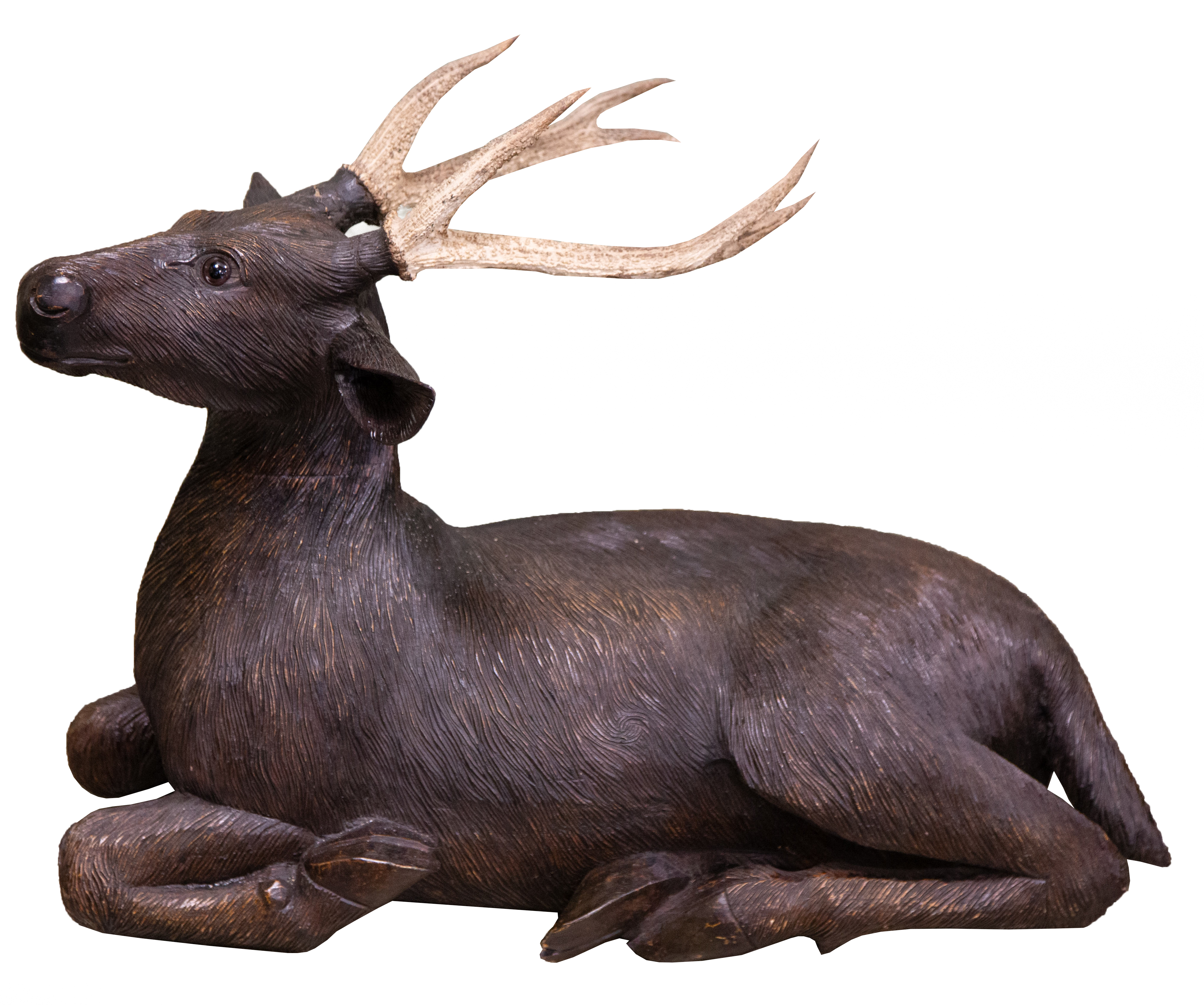 CARVED BLACK FOREST DEER WITH ANTLERS