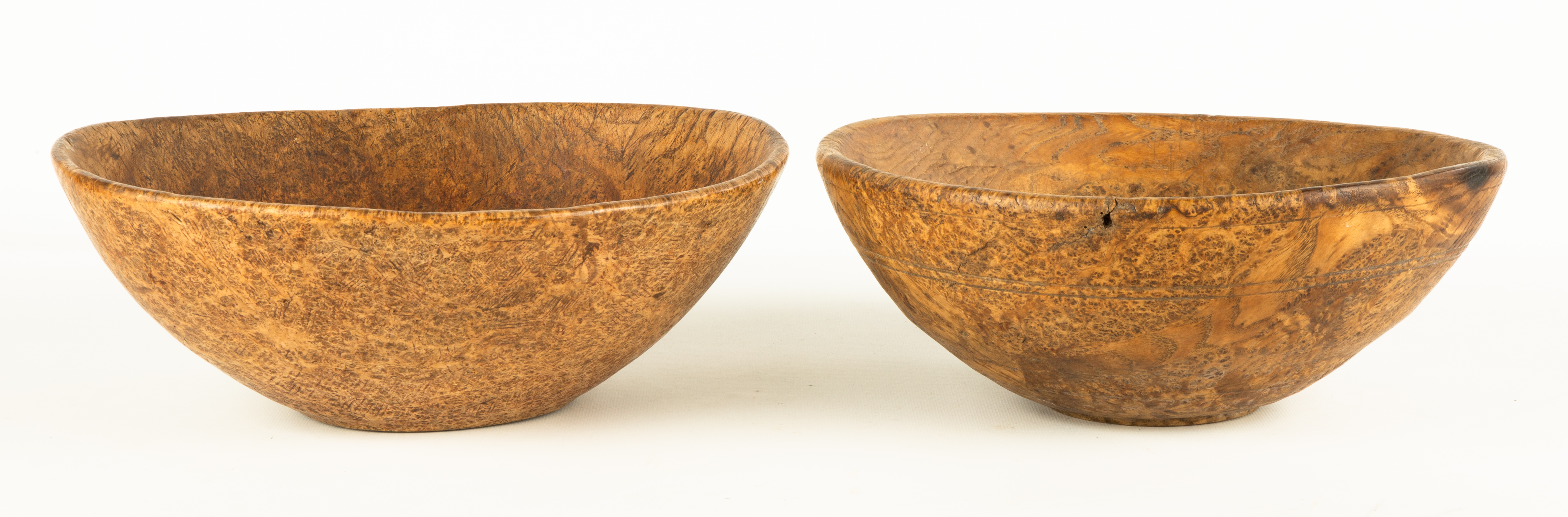 TWO AMERICAN BURL BOWLS Early 19th