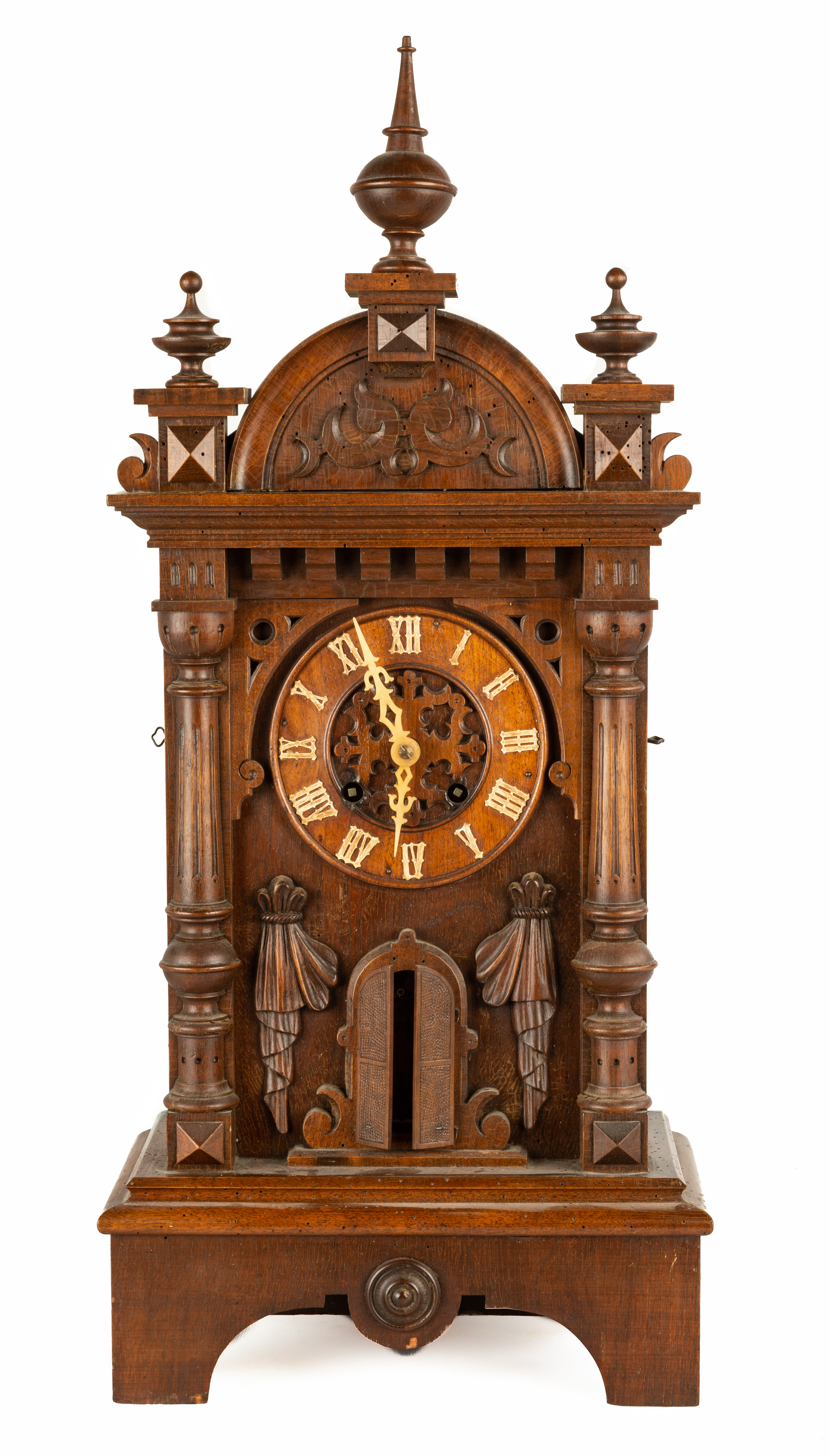 GERMAN TRUMPETER SHELF CLOCK 19th 3531f9