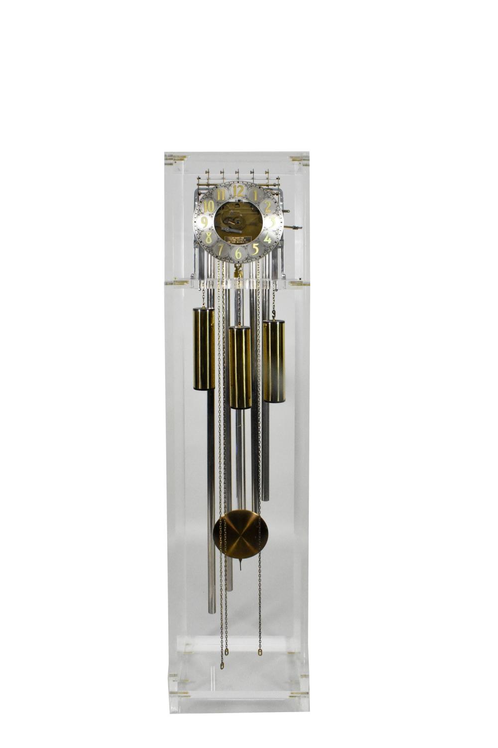 CONTEMPORARY LUCITE TALL CASE CLOCK,